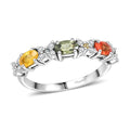 Premium Multi Sapphire, White Zircon Ring in Rhodium Over Sterling Silver (Size 10.0) 1.25 ctw - Sticky add to cart bar