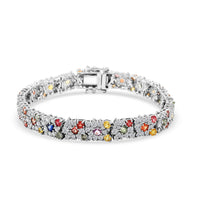 Multi Sapphire and White Zircon 15.60 ctw Rainbow Radiance Bracelet in Rhodium Over Sterling Silver (6.50 In) (Del. in 10-12 Days)