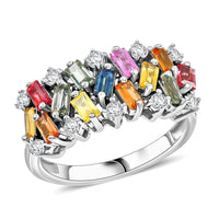 Premium Multi Sapphire and Moissanite 2.10 ctw Ring in Rhodium Over Sterling Silver (Size 10.0)