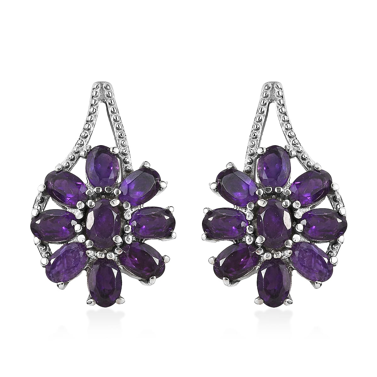 African Amethyst Earrings in Stainless Steel 6.50 ctw