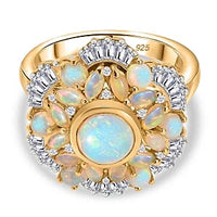 Ethiopian Welo Opal and Moissanite 3.12 ctw Ring in Vermeil Yellow Gold Over Sterling Silver (Size 9)