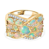 Ethiopian Welo Opal, Multi Gemstone Ring in 18K Vermeil YG Over Sterling Silver (Size 10.0) 2.50 ctw