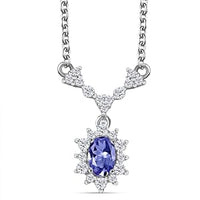 Tanzanite and White Zircon Fancy 1.03 ctw Necklace in Rhodium Over Sterling Silver 18 Inches