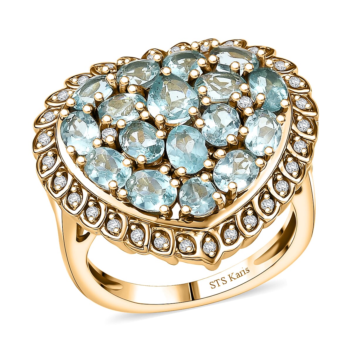 Karis Betroka Blue Apatite and White Zircon 3.60 ctw Ring in 18K YG Plated