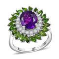 D'Joy African Amethyst and Multi Gemstone 4.80 ctw Ring in Platinum Over Sterling Silver (Size 10.0) - Sticky add to cart bar