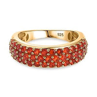 Mexican Cherry Fire Opal 1.12 ctw Cluster Ring in Vermeil Yellow Gold Over Sterling Silver (Size 8)