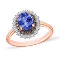 Tanzanite, Natural Champagne and White Diamond 1.75 ctw Ring in 18K Vermeil Rose Gold Over Sterling Silver (Size 10) 1 - Sticky add to cart bar