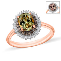 AAA Turkizite, Natural Champagne and White Diamond 1.75 ctw Ring in 18K Vermeil Rose Gold Over Sterling Silver (Size 10) 1