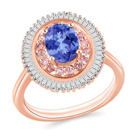 Premium Tanzanite, Madagascar Pink Sapphire and Diamond 1.53 ctw Ring in 18K Vermeil Rose Gold Over Sterling Silver (Size 10) 1