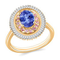 Premium Tanzanite, Madagascar Pink Sapphire and Diamond 1.53 ctw Ring in 18K Vermeil Rose Gold Over Sterling Silver (Size 10) 1