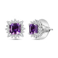D'Joy Asscher Cut Moroccan Amethyst and Moissanite 2.50 ctw Radiant Flora Earrings in Rhodium Over Sterling Silver - Sticky add to cart bar