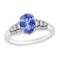 Luxoro AAA Tanzanite and G-H I2 Diamond Ring in 14K White Gold (Size 10.0) 1.50 ctw