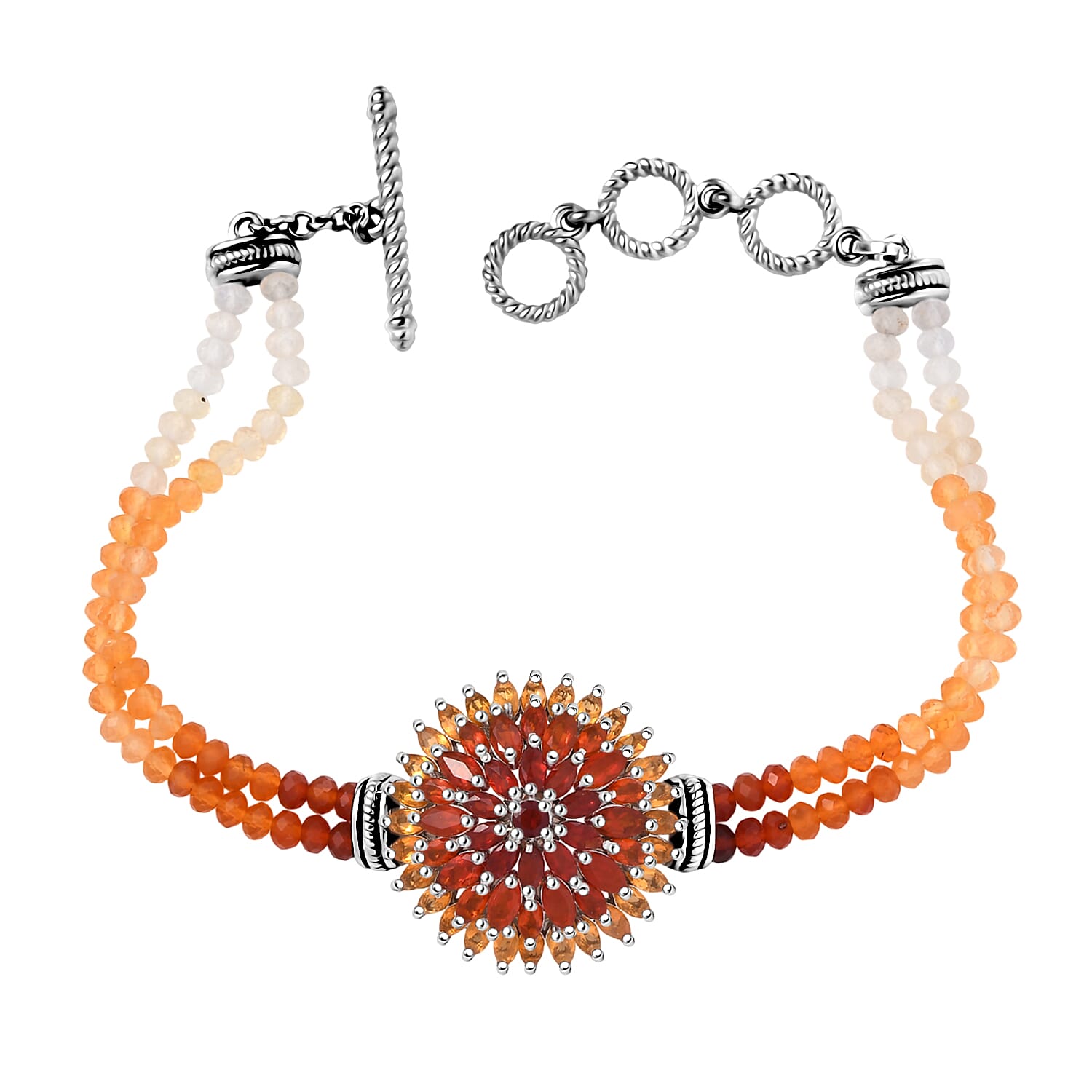 D'Joy Shades of Fire Opal 19.20 ctw Bracelet in Rhodium Over Sterling Silver (6.50-8.0In)