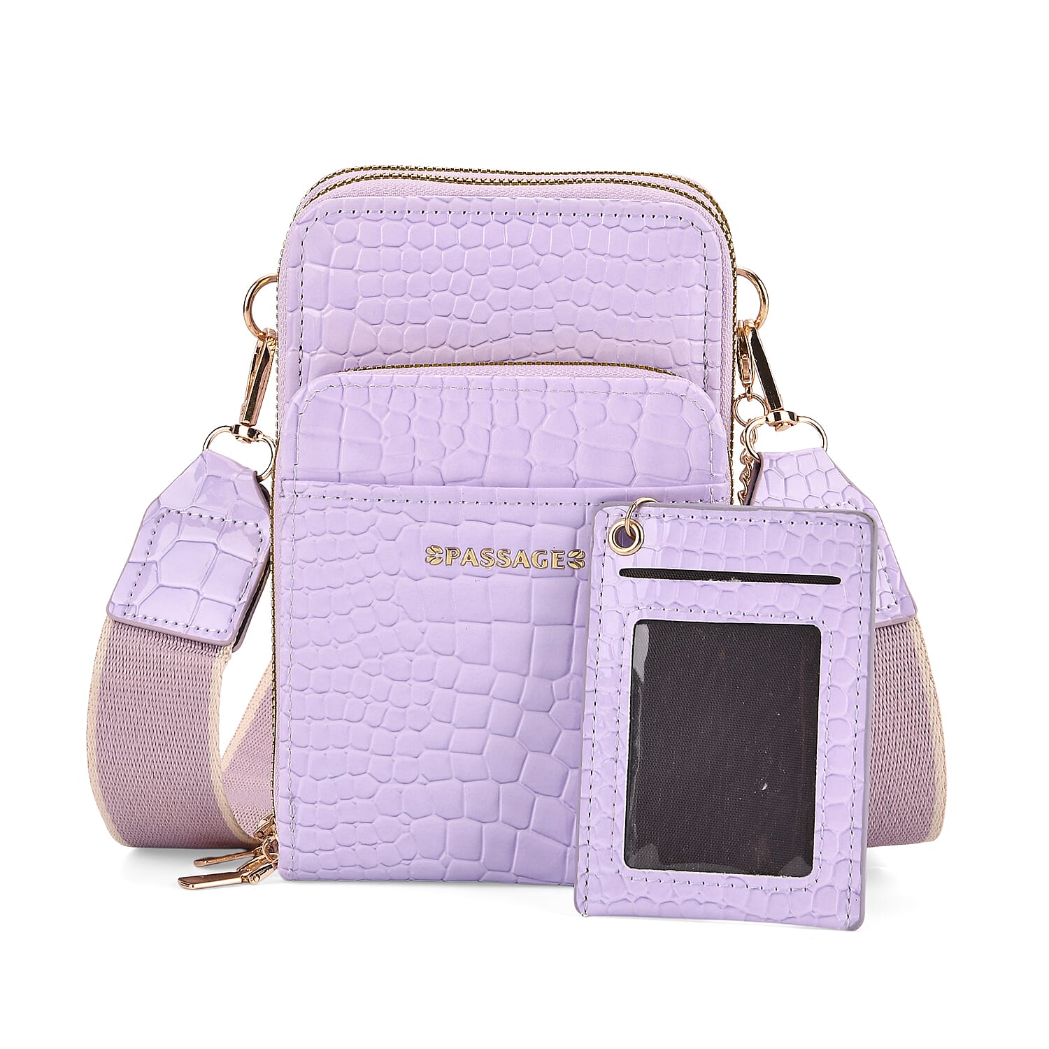 Passage Light Purple Crocodile Embossed Faux Leather Crossbody Bag (4.3"x2.8"x7") with Shoulder Strap 47 Inches