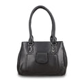 Black Faux Leather 3 Compartment Handbag with Dual Handles - Sticky add to cart bar