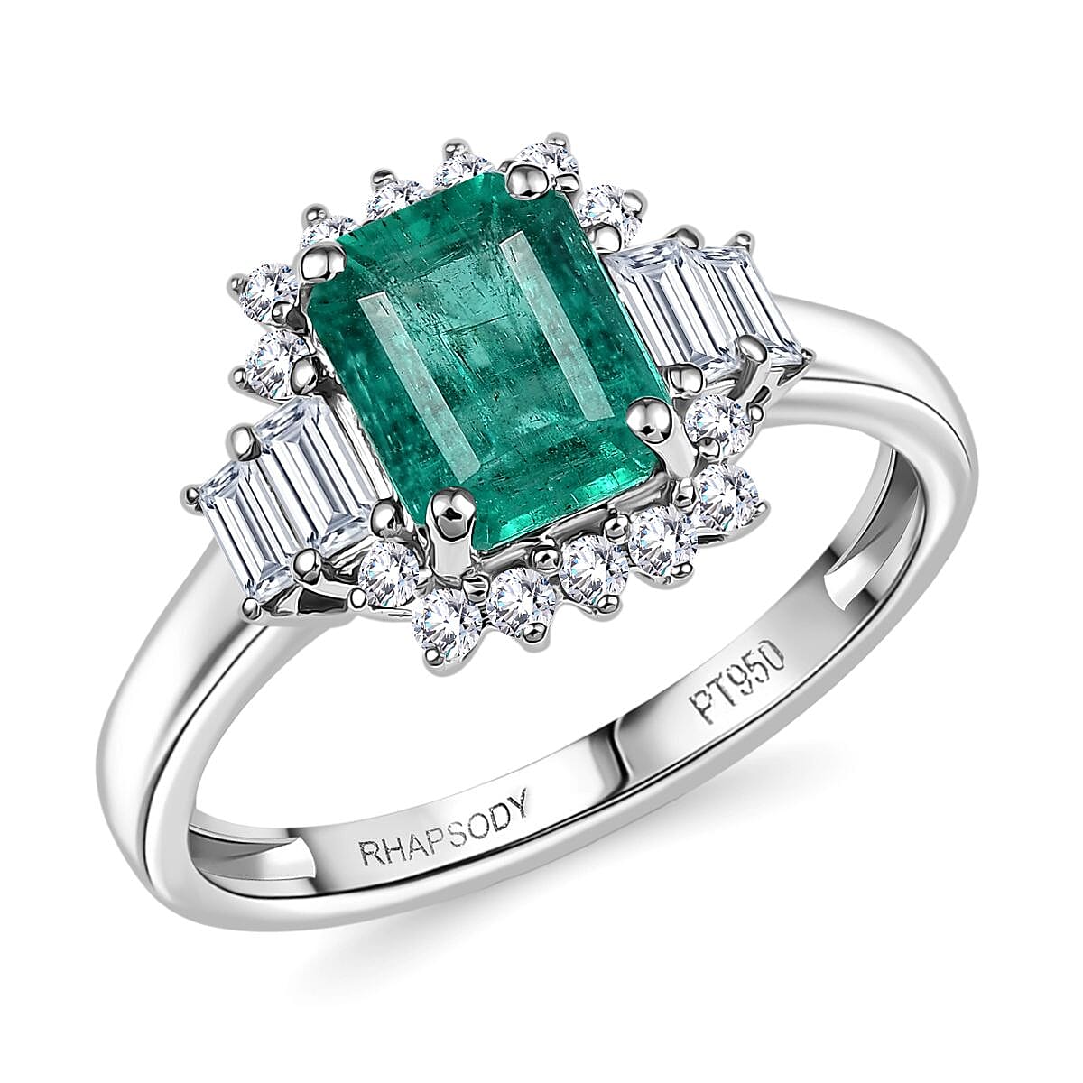 Rhapsody AAAA Kagem Zambian Emerald and E-F VS Diamond Ring in 950 Platinum (Size 6.0) 2.05 ctw