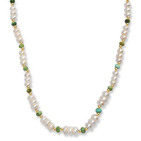 White Fresh Water Pearl and Sonoran Gold Turquoise 17.00 ctw Necklace in 18K Vermeil Yellow Gold Over Sterling Silver 18 Inches