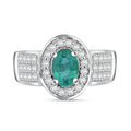 Kagem Zambian Emerald and White Zircon 1.60 ctw Ring in Rhodium Over Sterling Silver (Size 7.0) - Sticky add to cart bar