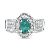 Kagem Zambian Emerald and White Zircon 1.60 ctw Ring in Rhodium Over Sterling Silver (Size 7.0)
