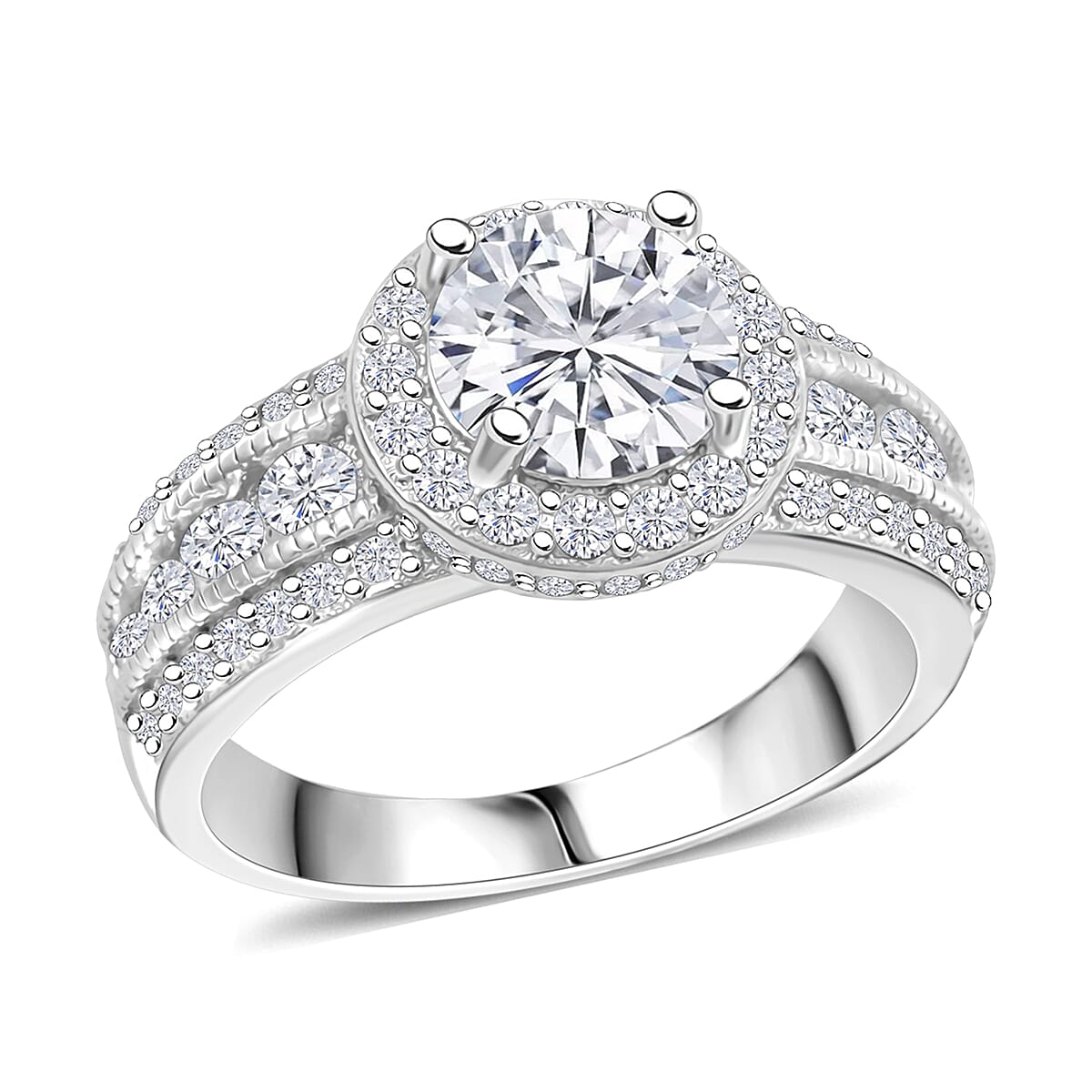 Simulated Diamond Ring in Rhodium Over Sterling Silver (Size 5.0) 3.65 ctw