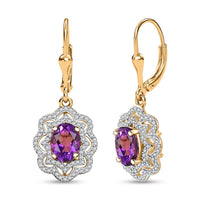 D'Joy Moroccan Amethyst and Moissanite 4.85 ctw Stellar Blossom Earrings in 18K Vermeil Yellow Gold Over Sterling Silver