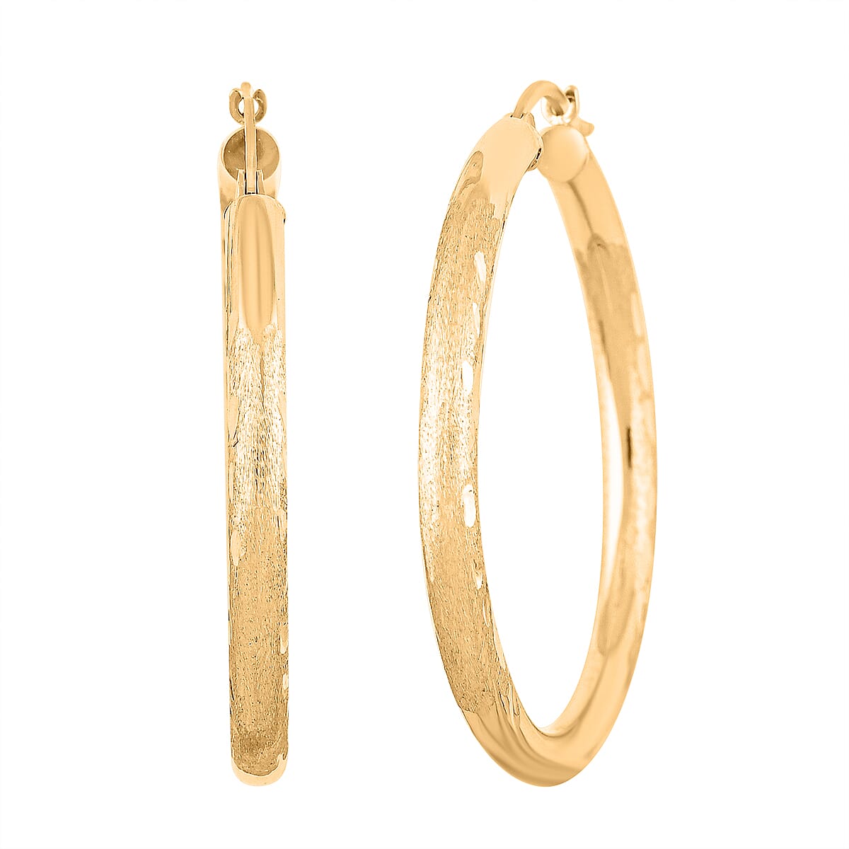 Pipe Diamond-cut 3x34.8mm Hoop Earrings in 10K Yellow Gold 1.90 Grams