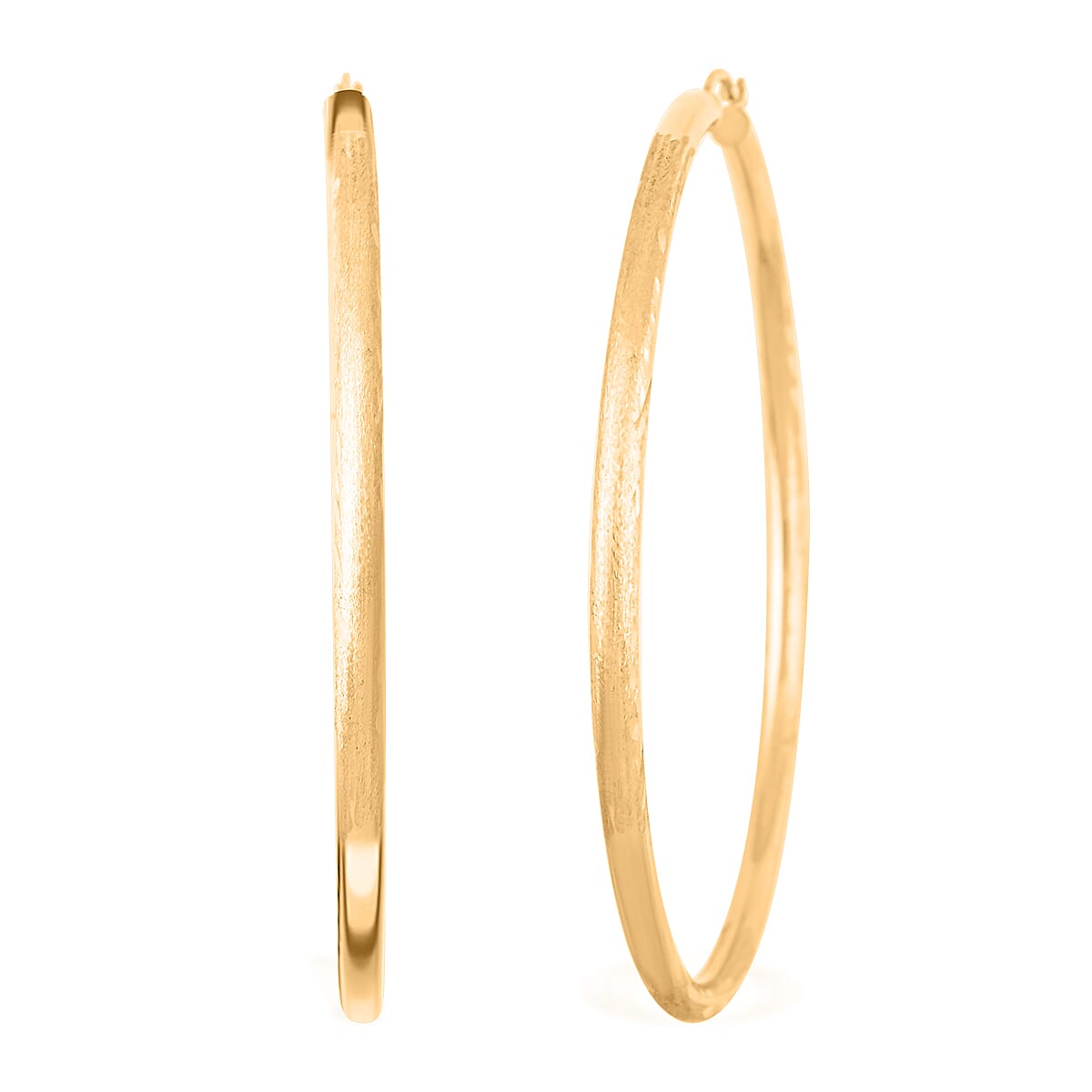 Pipe Diamond-cut 3x65mm Hoop Earrings in 10K Yellow Gold 3.8 Grams