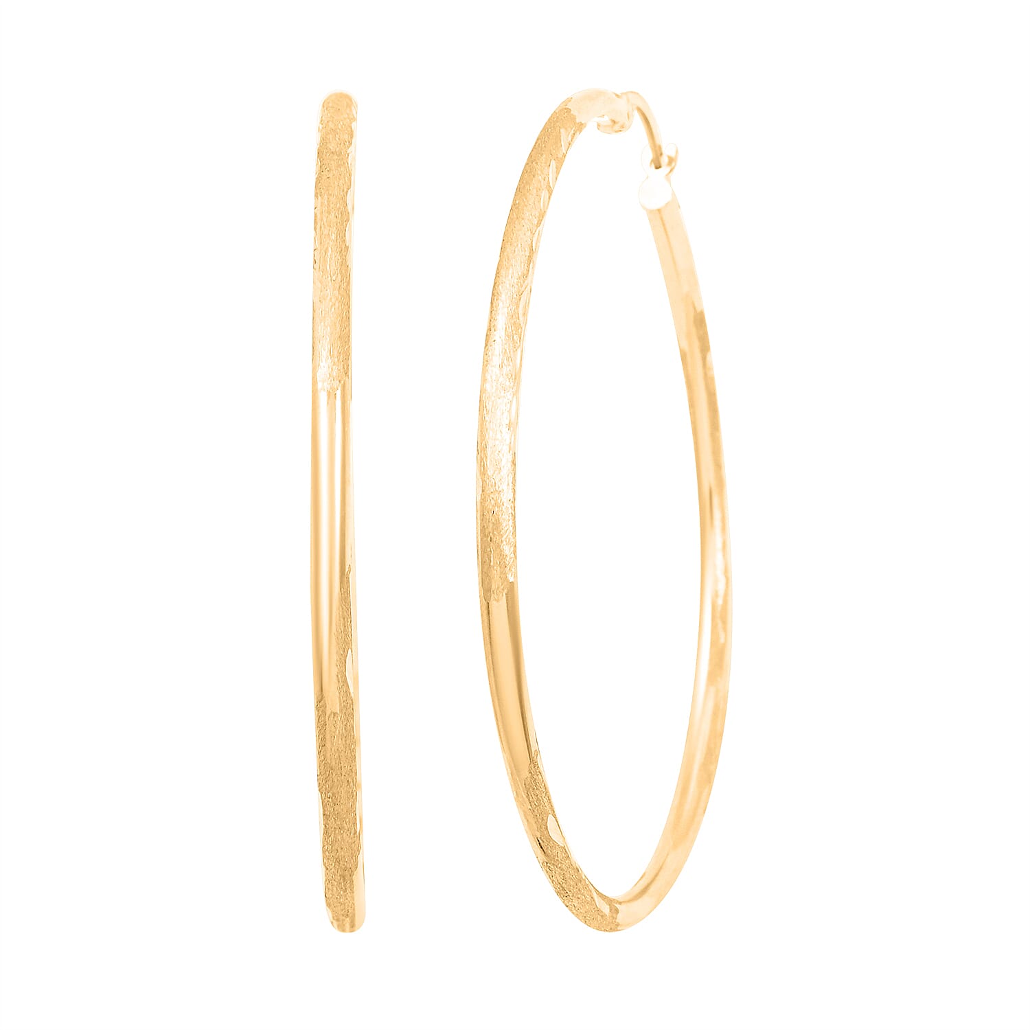 Pipe Diamond-cut 2x44.4mm Hoop Earrings in 10K Yellow Gold 1.9 Grams