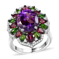 D'Joy Moroccan Amethyst and Multi Gemstone 7.40 ctw Nature's Empress Ring in Rhodium Over Sterling Silver (Size 10.0) - Sticky add to cart bar