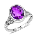 D'Joy Artisan Crafted Moroccan Amethyst  Solitaire Ring Sterling Silver 3.87 ctw (Size 10.0) 3.87 ctw - Sticky add to cart bar