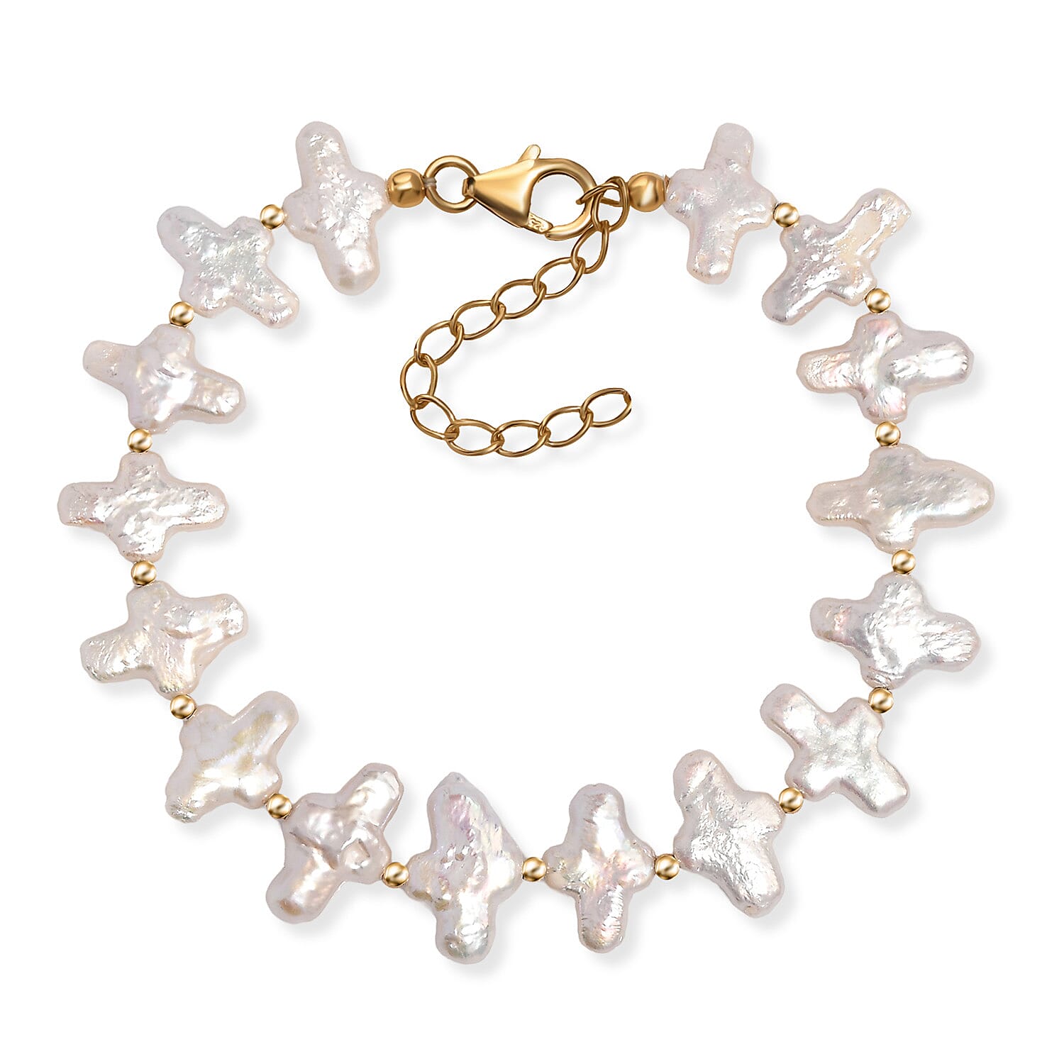White Freshwater Pearl Bracelet in 18K Vermeil Yellow Gold Over Sterling Silver (7.25 In)