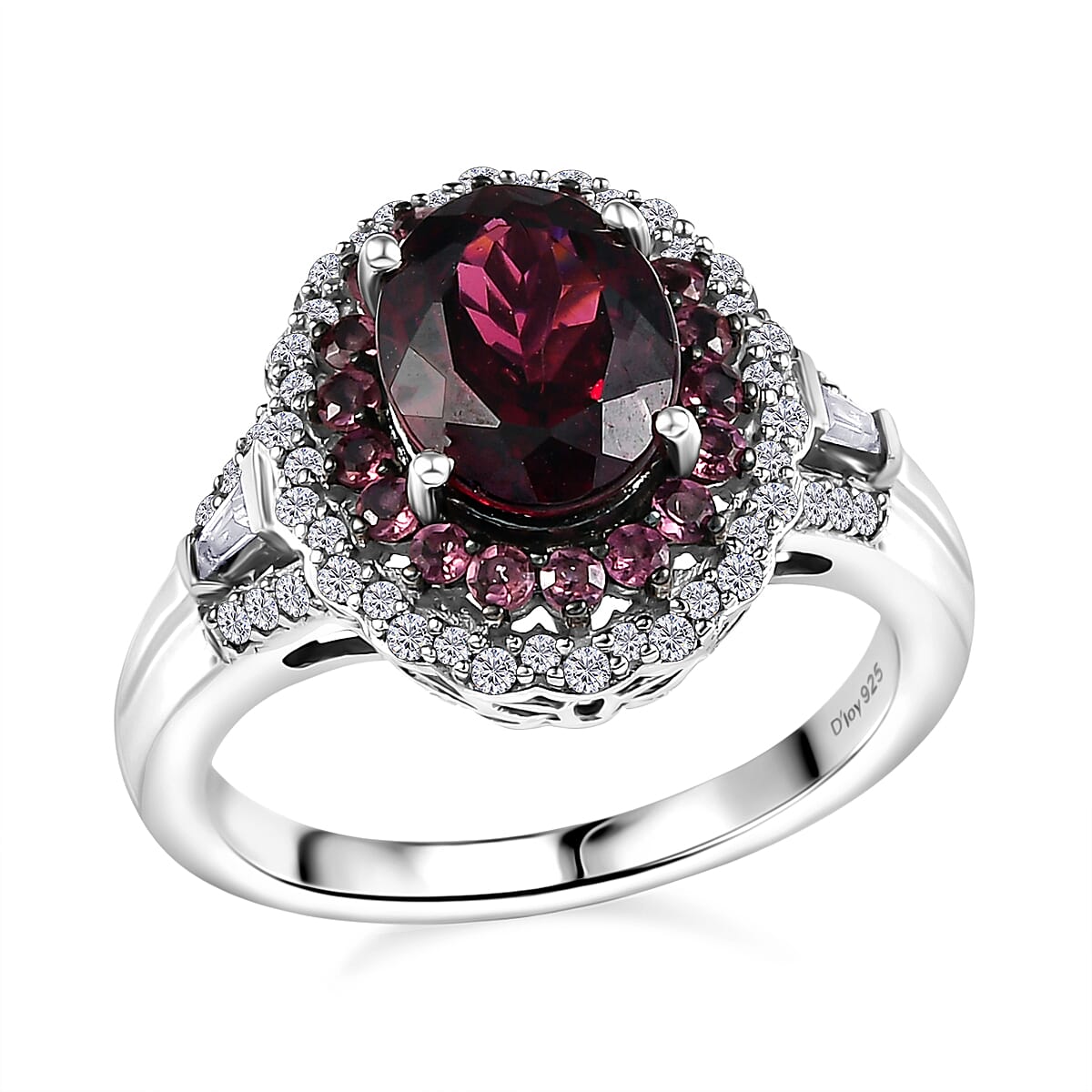Steven's pick Orissa Rhodolite Garnet, Multi Gemstone Water Ripples Ring in Rhodium Over Sterling Silver (Size 10.0) (Del. In 10-12 Days) 3.25 ctw