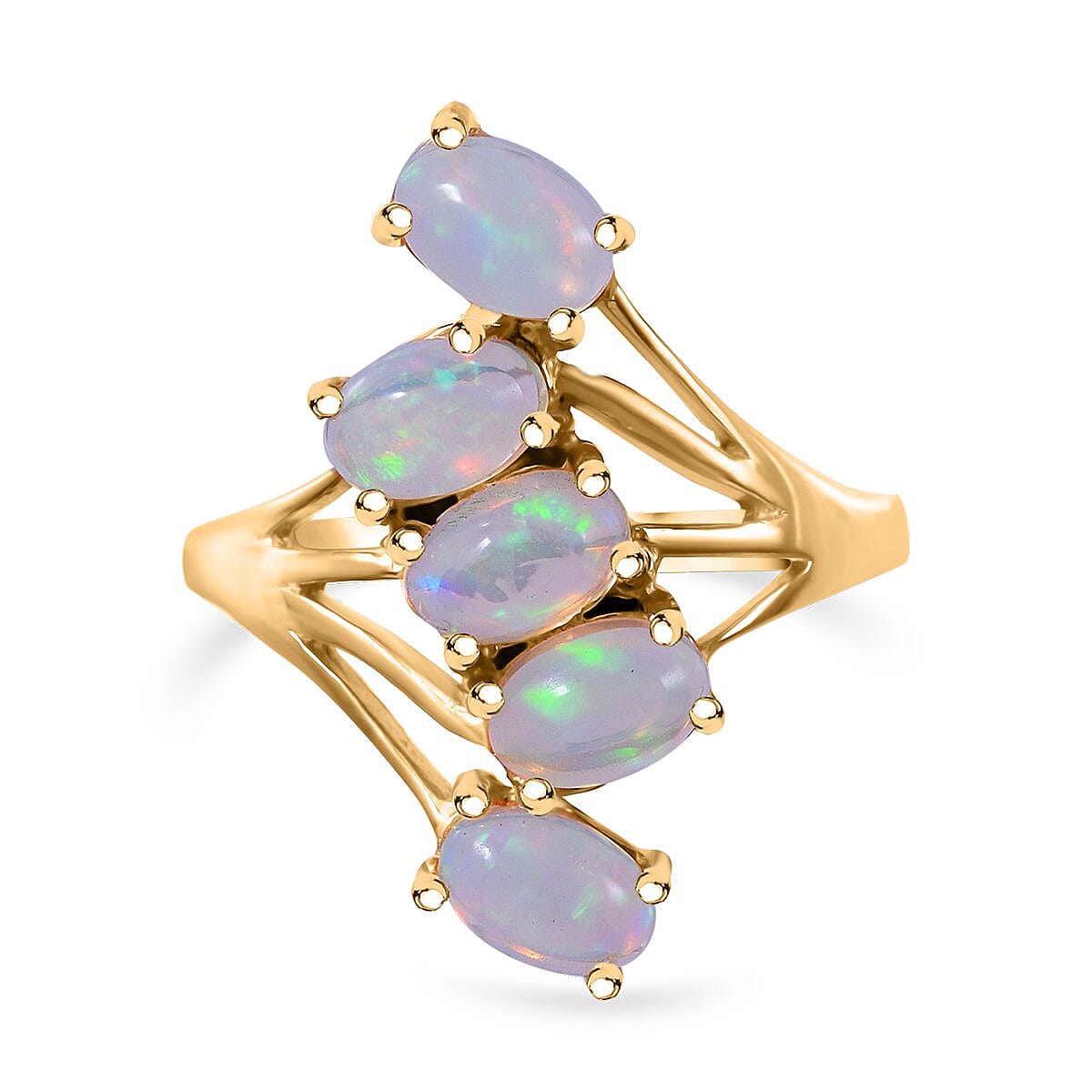 Premium Ethiopian Welo Opal 1.50 ctw 5 Stone Ring in Vermeil Yellow Gold Over Sterling Silver (Size 5.0)