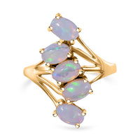 Premium Ethiopian Welo Opal 1.50 ctw 5 Stone Ring in Vermeil Yellow Gold Over Sterling Silver (Size 5.0)