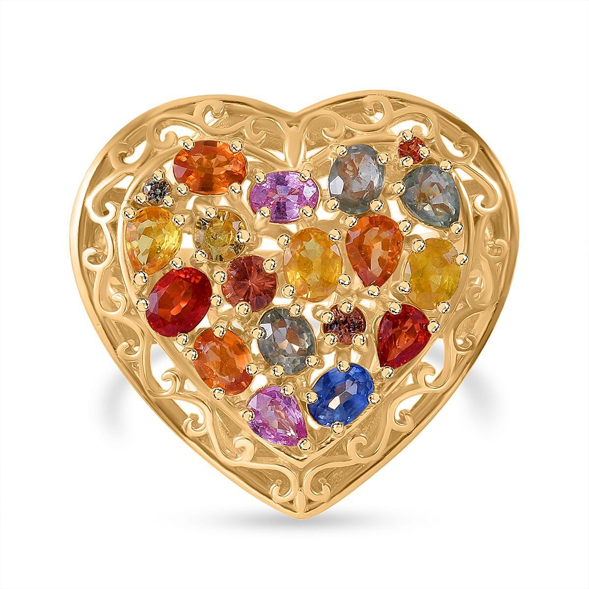Rainbow Sapphire, Blue and Pink Sapphire Ring in Vermeil YG Over Sterling Silver (Size 8.0) 3.25 ctw