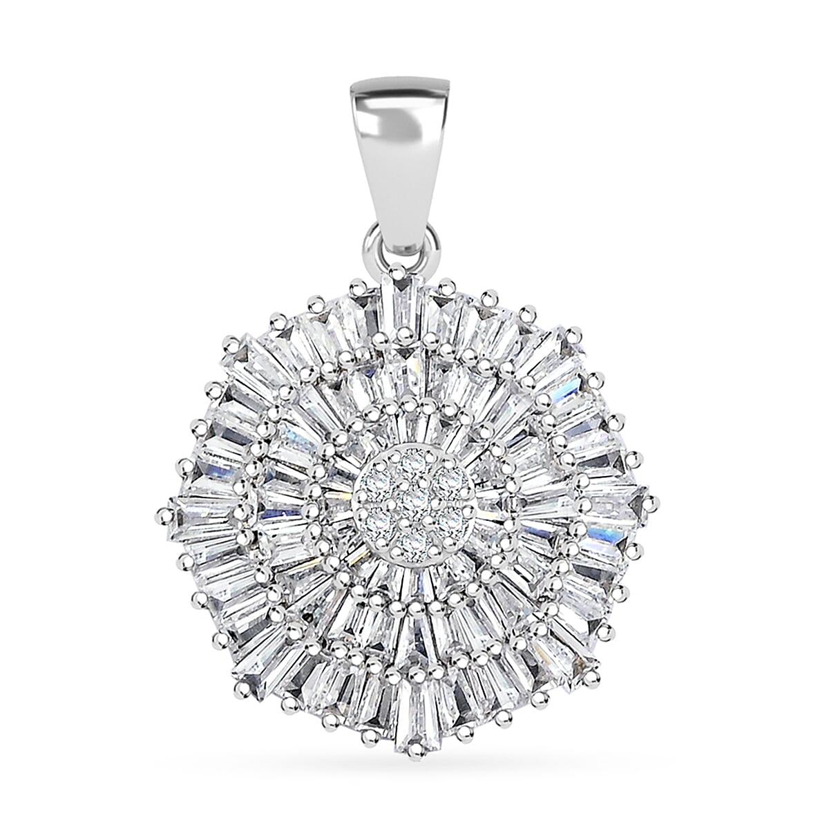 Simulated Diamond 1.35 ctw Floral Pendant without Chain in Rhodium Over Sterling Silver