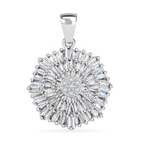 Simulated Diamond 1.35 ctw Floral Pendant without Chain in Rhodium Over Sterling Silver