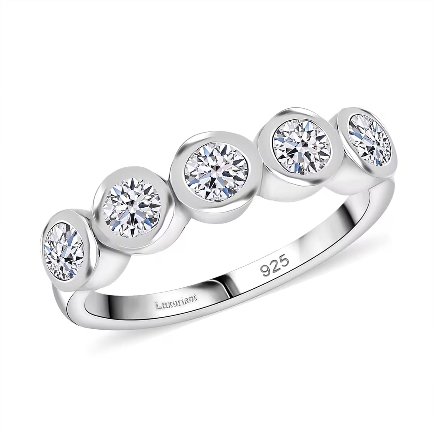 Luxuriant Lab Grown Diamond (VS) 5 Stone Ring in Rhodium Over Sterling Silver (Size 10.0) 1.00 ctw