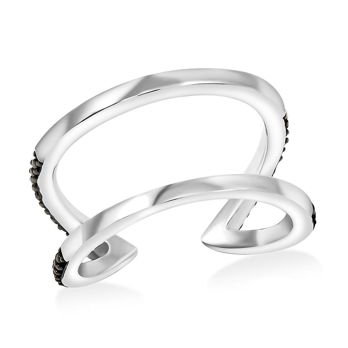 Thai Black Spinel Signature Ring in Rhodium Over Sterling Silver
