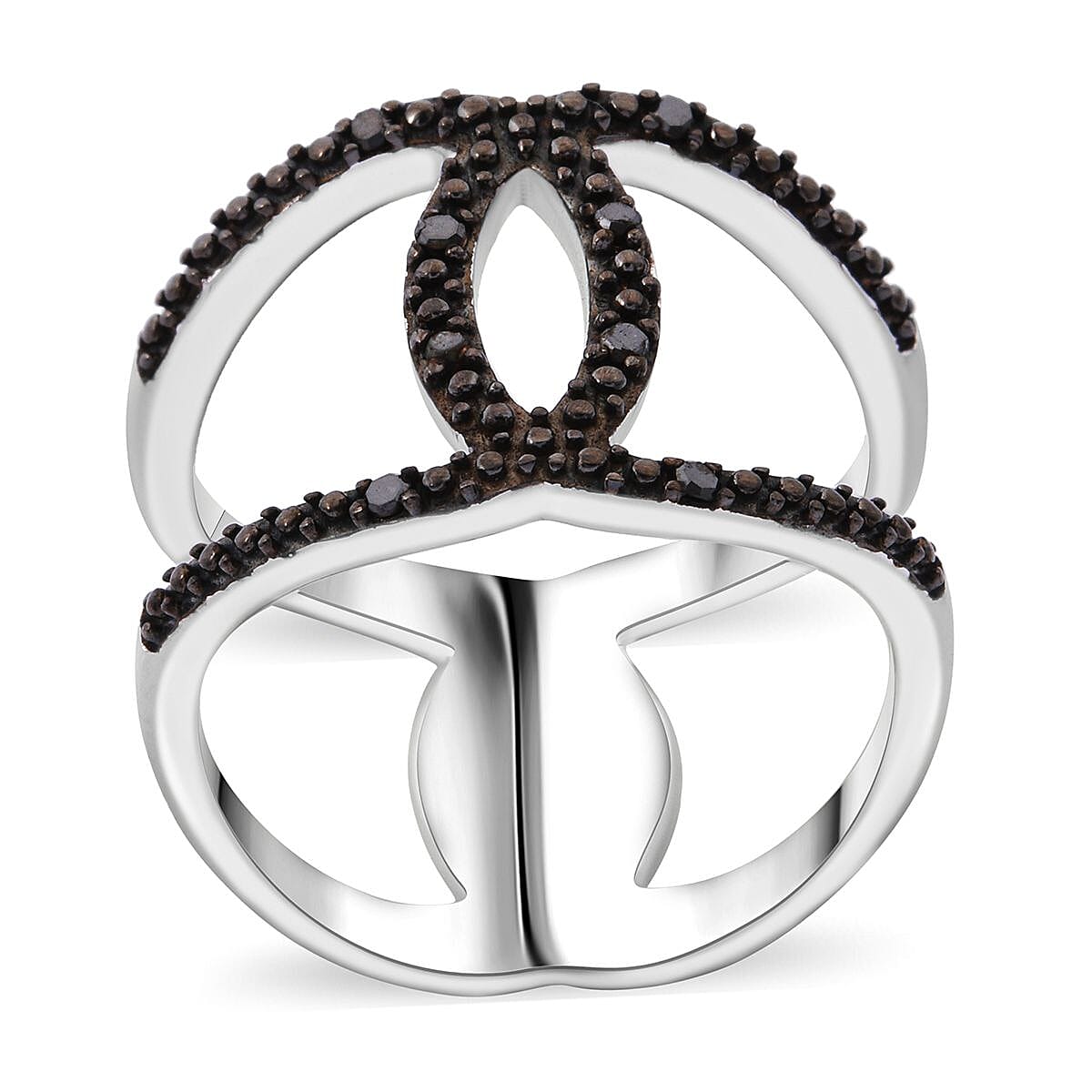 Thai Black Spinel Classic Ring in Rhodium Over Sterling Silver