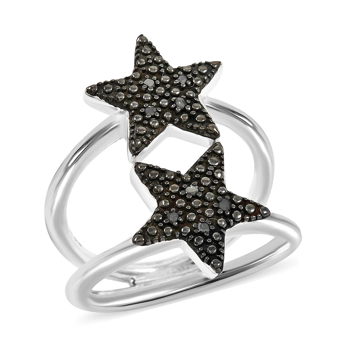Thai Black Spinel Ring in Rhodium Over Sterling Silver
