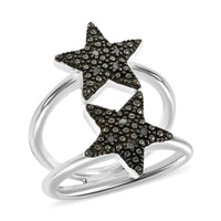 Thai Black Spinel Ring in Rhodium Over Sterling Silver