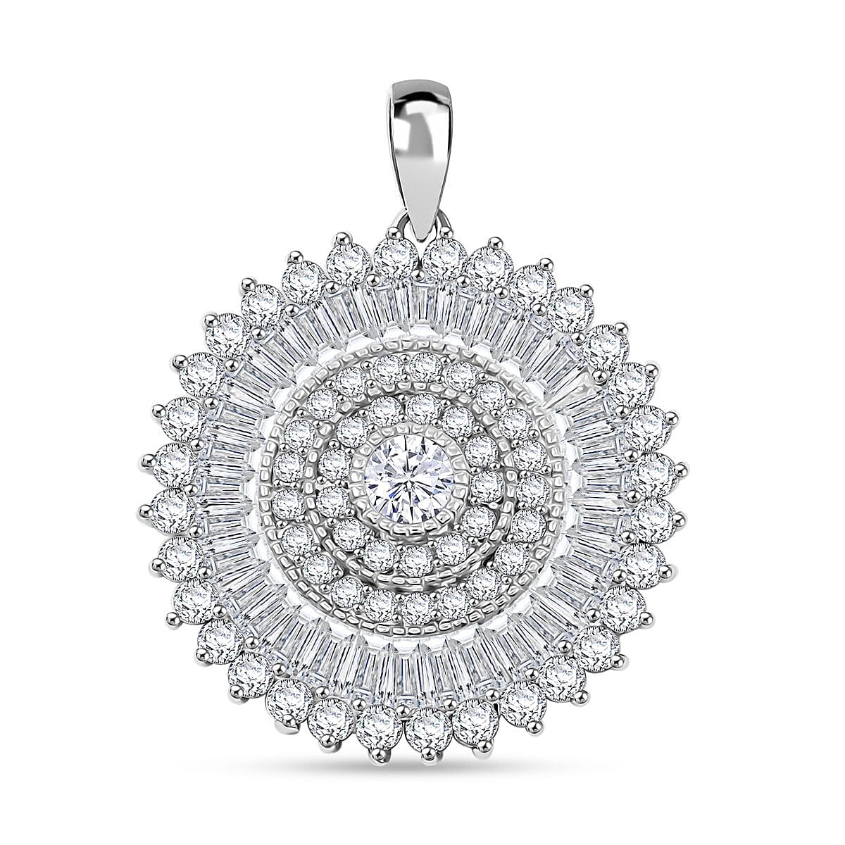 Simulated Diamond 1.35 ctw Round Floral Pendant without Chain in Rhodium Over Sterling Silver