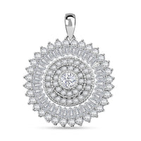 Simulated Diamond 1.35 ctw Round Floral Pendant without Chain in Rhodium Over Sterling Silver