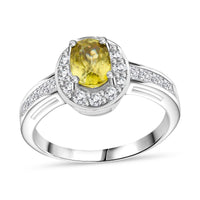 D'Joy Premium Sava Sphene, White Zircon Ring in Rhodium Over Sterling Silver (Size 10.0) 2.00 ctw