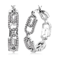 Austrian Crystal Paper Clip Hoop Earrings in Silvertone