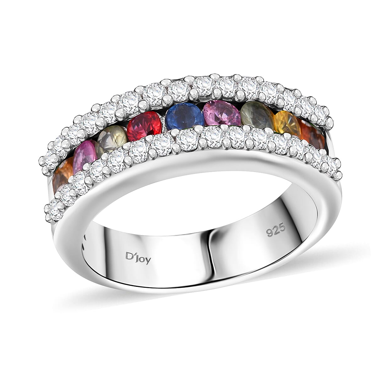 Chrome Diopside, White Zircon Half Eternity Ring in Rhodium Over Sterling Silver (Size 10.0) 1.50 ctw