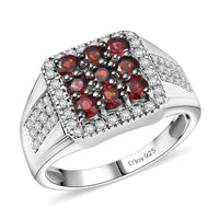 D'Joy Anthill Garnet, Moissanite Men's Ring in Rhodium Over Sterling Silver (Size 10.0) 2.00 ctw
