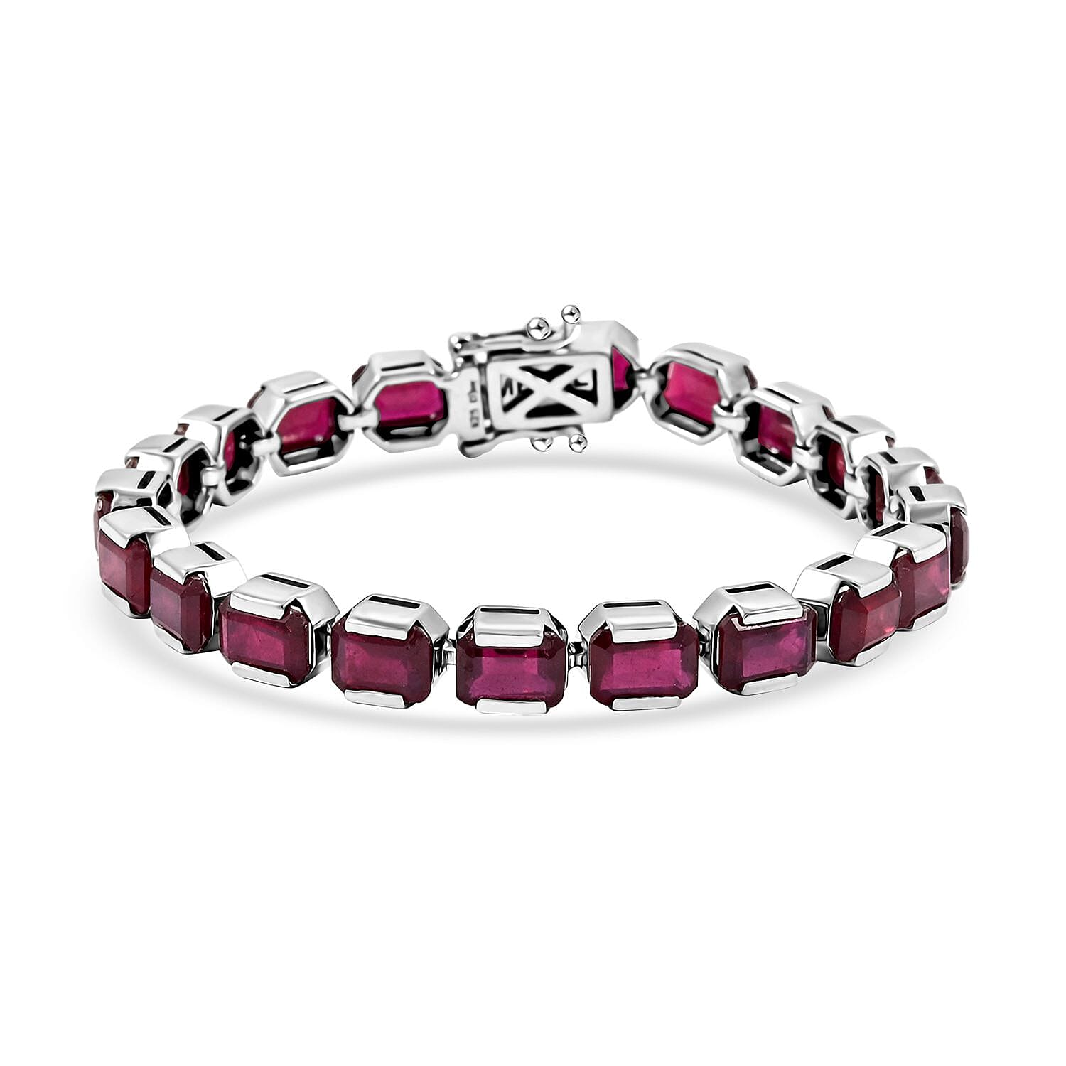 Niassa Ruby (FF) Bracelet in Rhodium Over Sterling Silver (6.50 In) 34.80 ctw