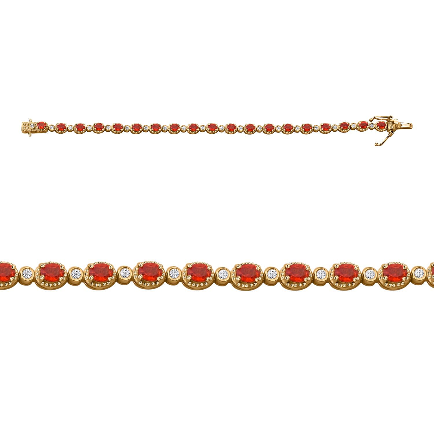 Orange Sapphire, White Zircon Bracelet in Vermeil YG Over Sterling Silver (6.50 In) 5.60 ctw